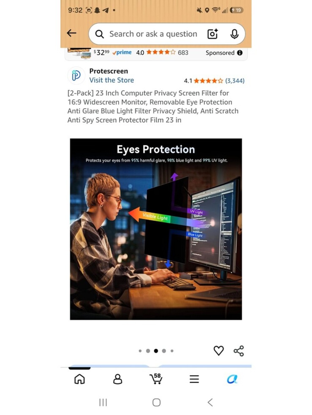 [2-Pack] 23 Inch Computer Privacy Screen Filter for 16:9 Widescreen Monitor - Picture 4 of 8